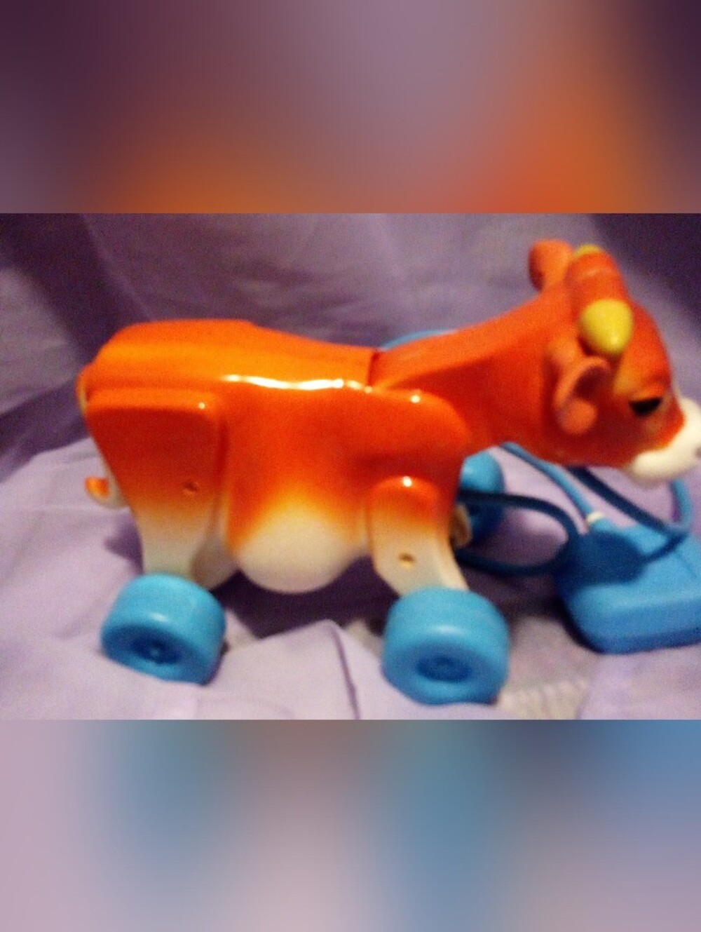 Vintage Enco Mooing Cow Toy On Wheels
